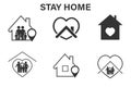 Set of stay home icons, these icons are prepared for coronavirus cavid-19 Wonderful icons show the messages `stay home` or `stay